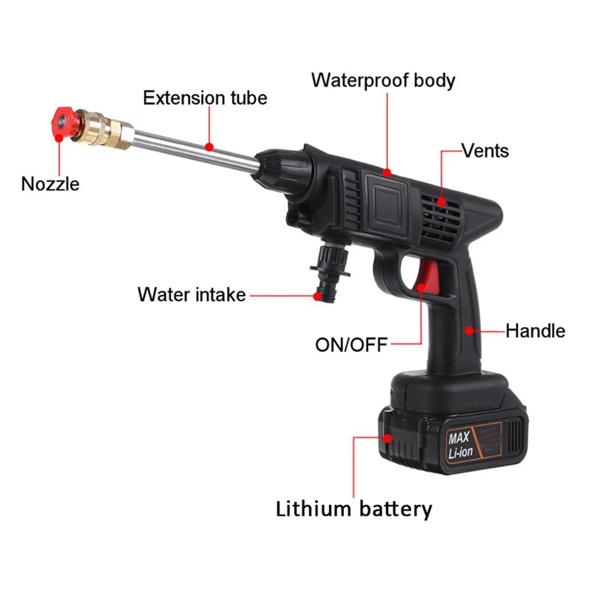 High Pressure Electric Car Washer Gun with 48V Rechargeable Battery Power Car Wash Foam Gun