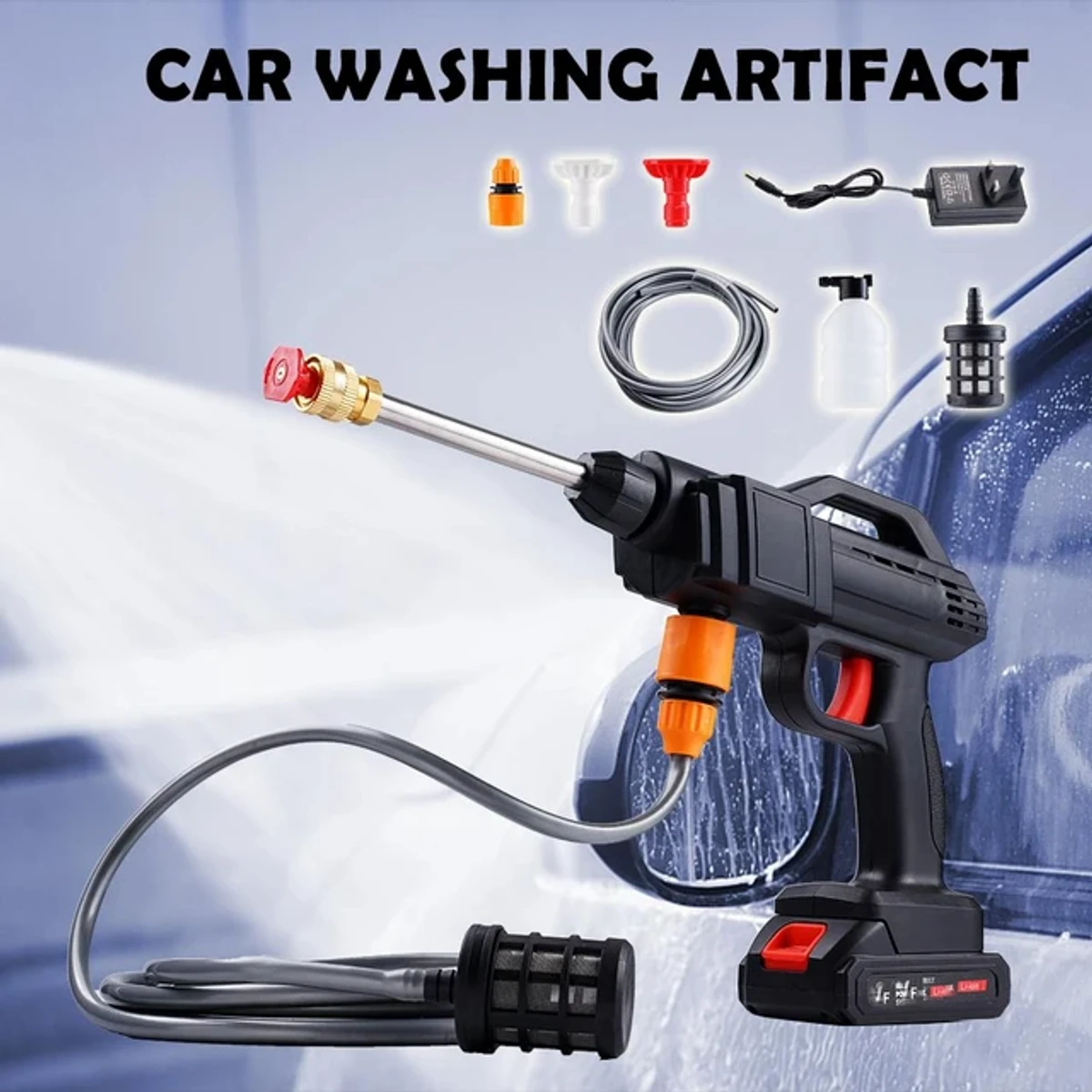 High Pressure Electric Car Washer Gun with 48V Rechargeable Battery Power Car Wash Foam Gun