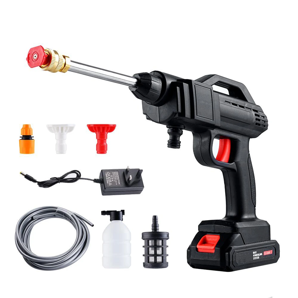 High Pressure Electric Car Washer Gun with 48V Rechargeable Battery Power Car Wash Foam Gun